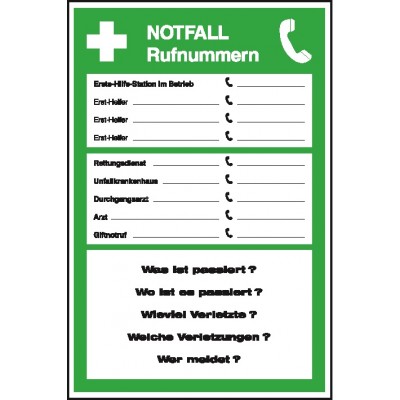 Noodnummers poster om zelf in te vullen in het duits