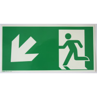 Vluchtweg pictogram schuin omlaag aluminium vlak 400 x 200 mm (HI 150)