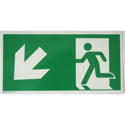 Vluchtweg pictogram schuin omlaag aluminium vlak 400 x 200 mm (HI 150)