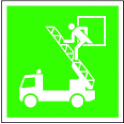 Nooduitgang pictogram met toegang tot de vluchtladder