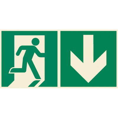 Nooduitgang pictogram rechts met pijl omlaag ISO7010+