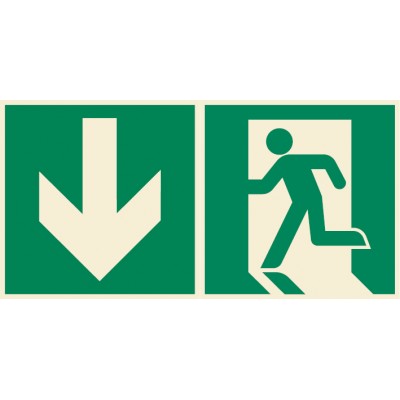 Nooduitgang pictogram links met pijl omlaag ISO7010+
