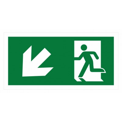 Nooduitgang pictogram met pijl links schuin omlaag ISO7010
