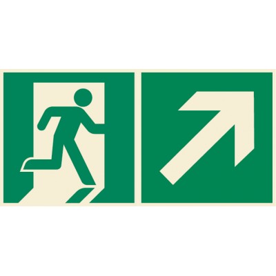 Nooduitgang pictogram rechts met pijl schuin omhoog ISO7010+