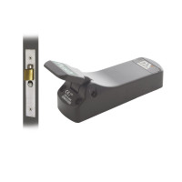 Panic exit hardware DX 306-series, mortice night latch, single panic mortice actuator, silver grey lacquered