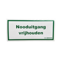 Text sign Pictogram "Nooduitgang vrijhouden" 209mm bij 98mm, white with green letters
