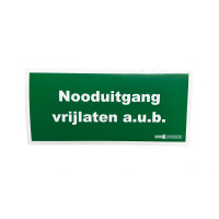 Text sign Pictogram "Nooduitgang vrijlaten a.u.b." 209mm bij 98mm, green with white letters
