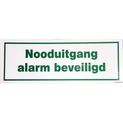 Nooduitgang Alarm beveiligd pictogram, 209x98mm folie zelfklevend