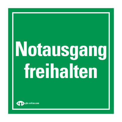 Sticker "Notausgang freihalten", groen, voor GfS DEXCON