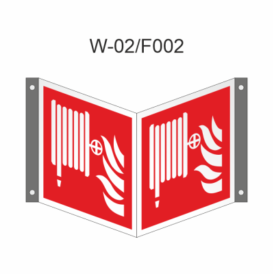 Ruimtelijk bord van brandslanghaspel 200x200mm volgens ISO 7010 PLC - nalichtend bord 150 mcd