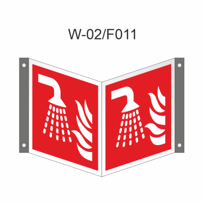 Ruimtelijk bord van sprinkler installatie 150x150mm volgens ISO 7010 PLC - nalichtend bord 150 mcd