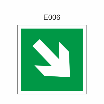 Pictogram diagonale vluchtwegpijl 150x150 mm, volgens ISO 7010 FLC – fotoluminescente folie 150 mcd