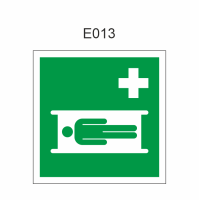 Pictogram brancard 200x200 mm, volgens ISO 7010 PL – fotoluminescente plaat 100 mcd