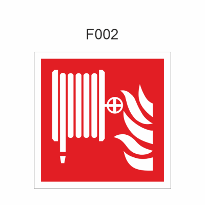 Pictogram van een brandslanghaspel 150x150mm, volgens ISO 7010 FLC - nalichtend folie 150 mcd