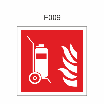 Pictogram van mobiele brandblusser 200x200mm, volgens ISO 7010 PLC - nalichtend bord 150 mcd